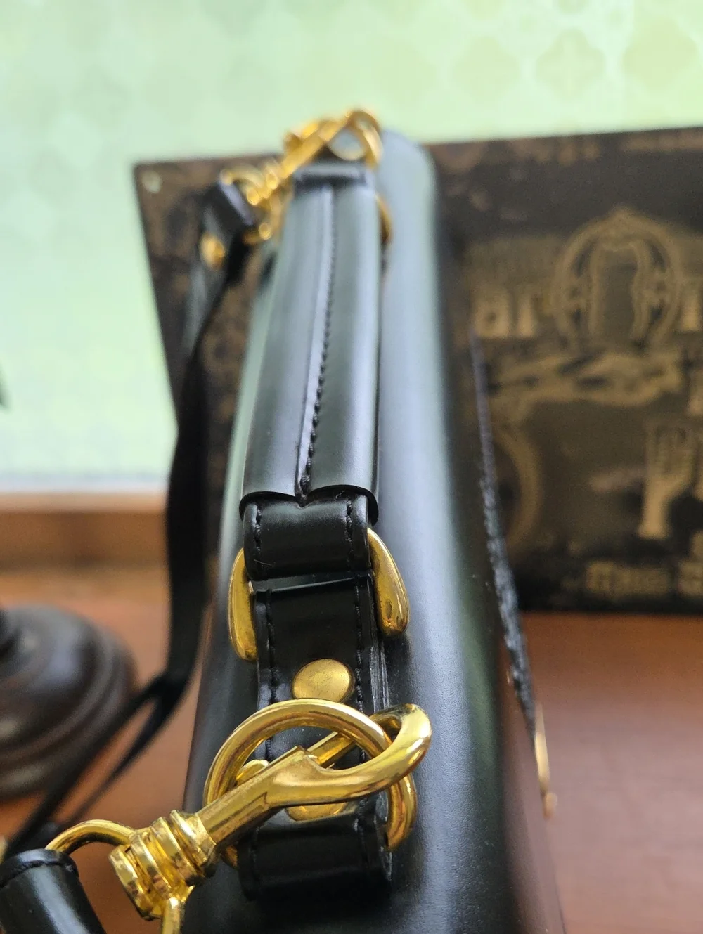 Black Women's Leather Briefcase/bag with Gold Hardware